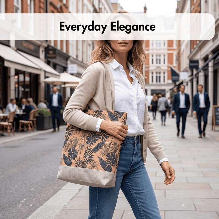 Printed Cork Tote Bag with Fabric Handles