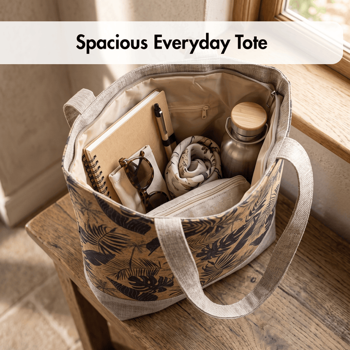 Printed Cork Tote Bag with Fabric Handles