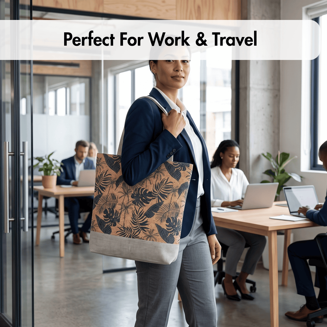 Printed Cork Tote Bag with Fabric Handles