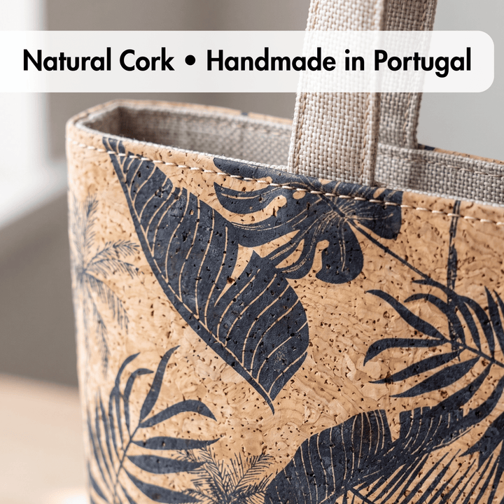 Printed Cork Tote Bag with Fabric Handles