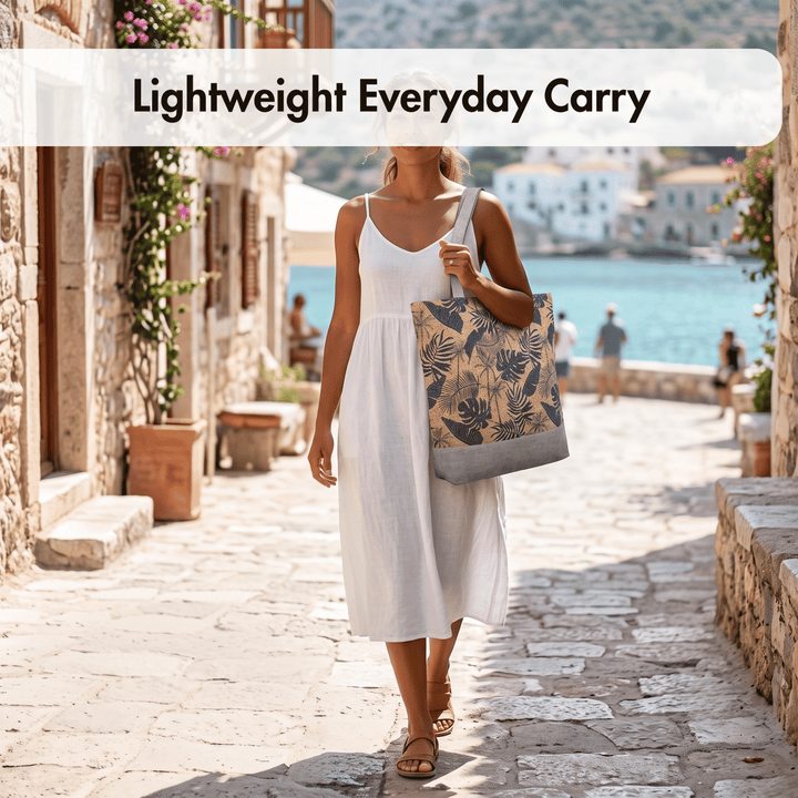 Printed Cork Tote Bag with Fabric Handles