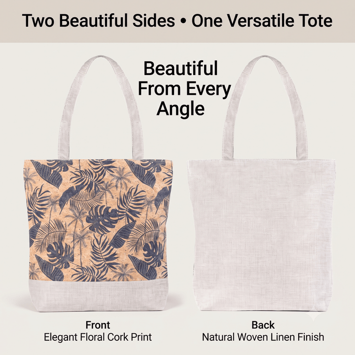 Printed Cork Tote Bag with Fabric Handles