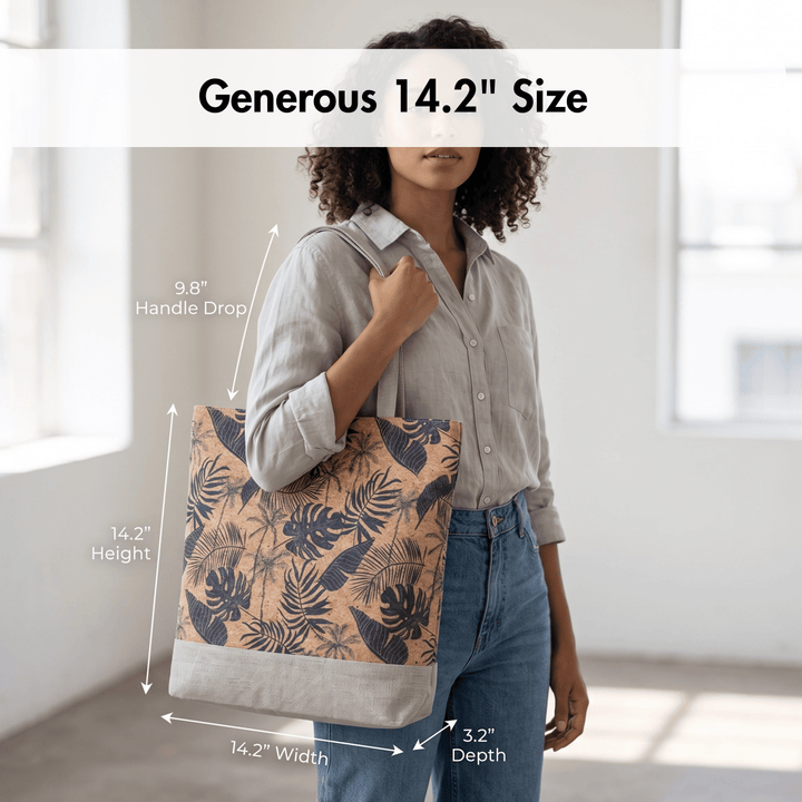 Printed Cork Tote Bag with Fabric Handles