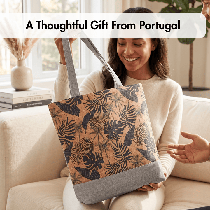 Printed Cork Tote Bag with Fabric Handles
