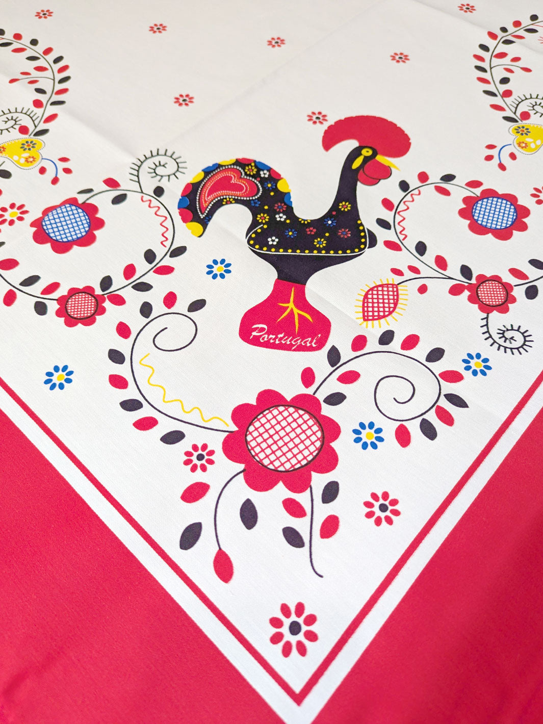 Red Tablecloth with Galo de Barcelos & Viana Embroidery