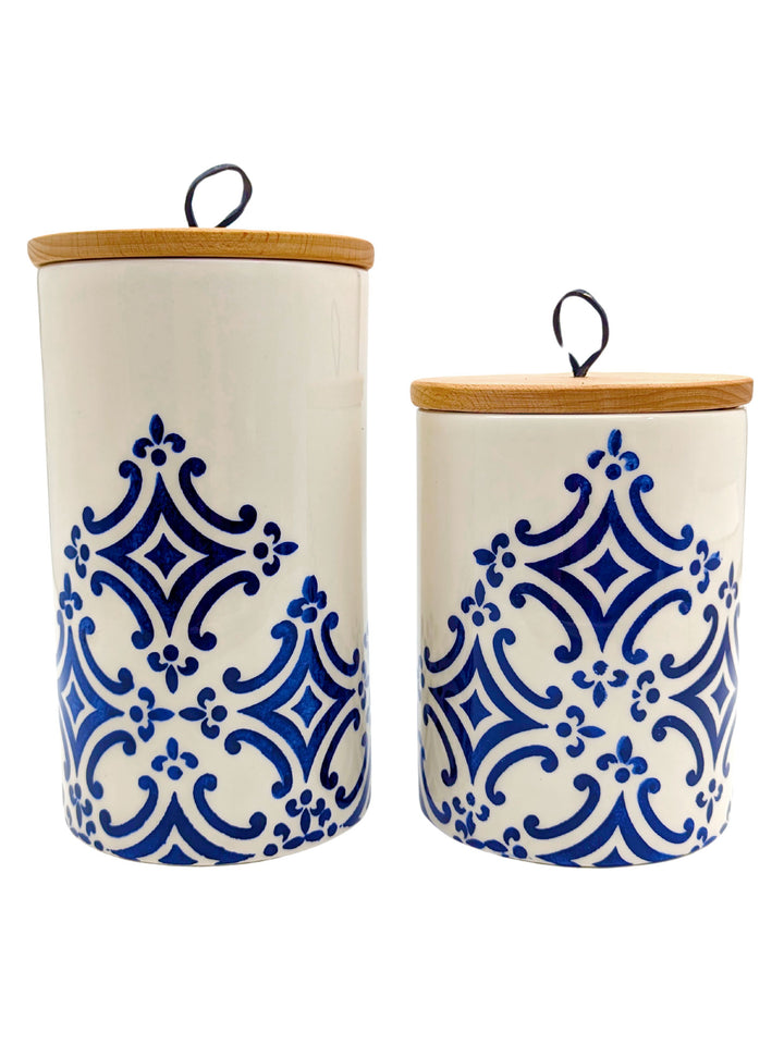 Set of 2 Portuguese Pottery Ceramic Kitchen Canisters - Tradition