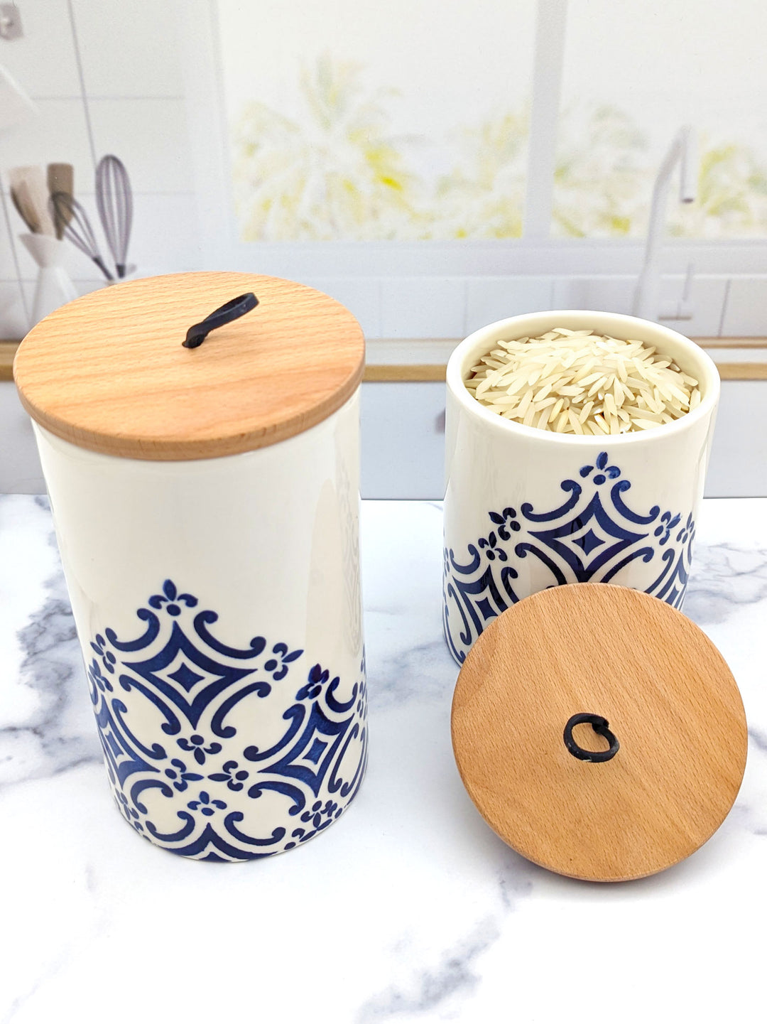 Set of 2 Portuguese Pottery Ceramic Kitchen Canisters - Tradition