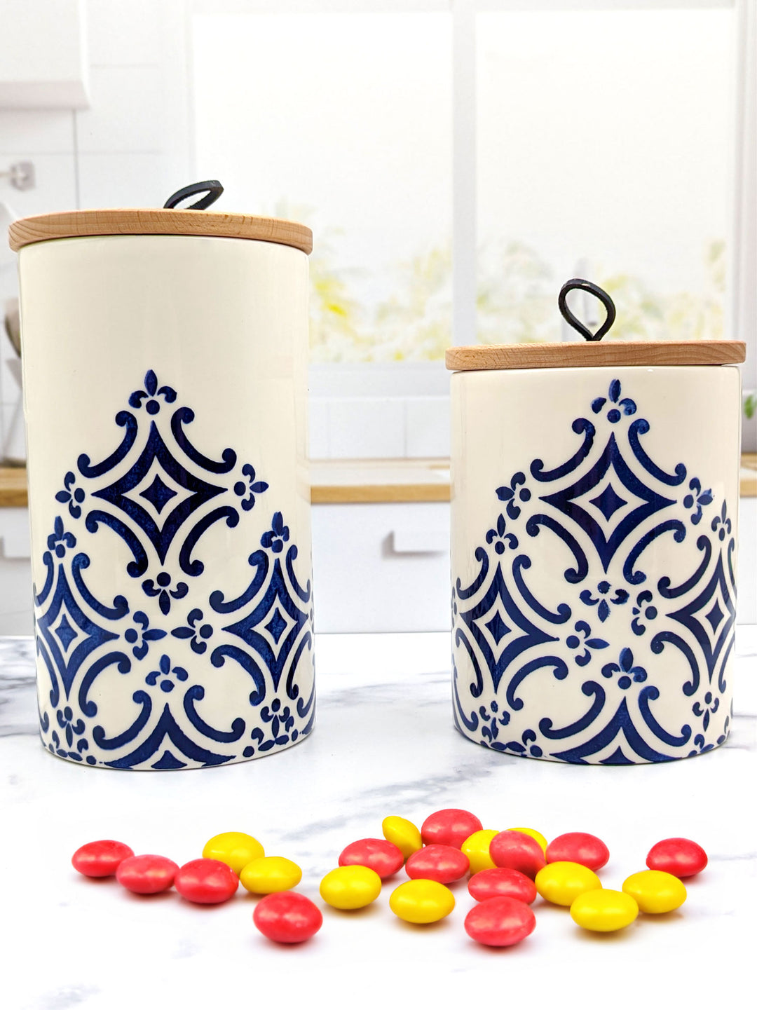 Set of 2 Portuguese Pottery Ceramic Kitchen Canisters - Tradition