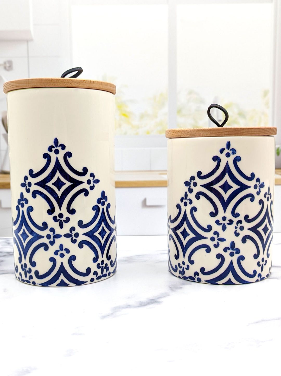 Set of 2 Portuguese Pottery Ceramic Kitchen Canisters - Tradition