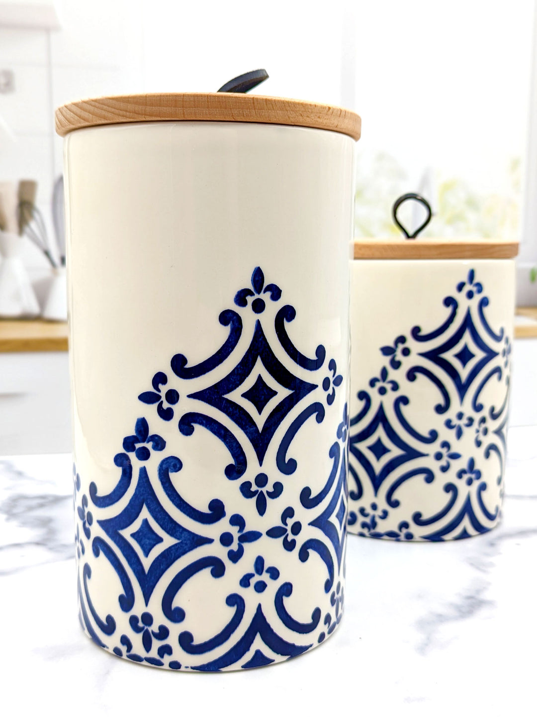 Set of 2 Portuguese Pottery Ceramic Kitchen Canisters - Tradition