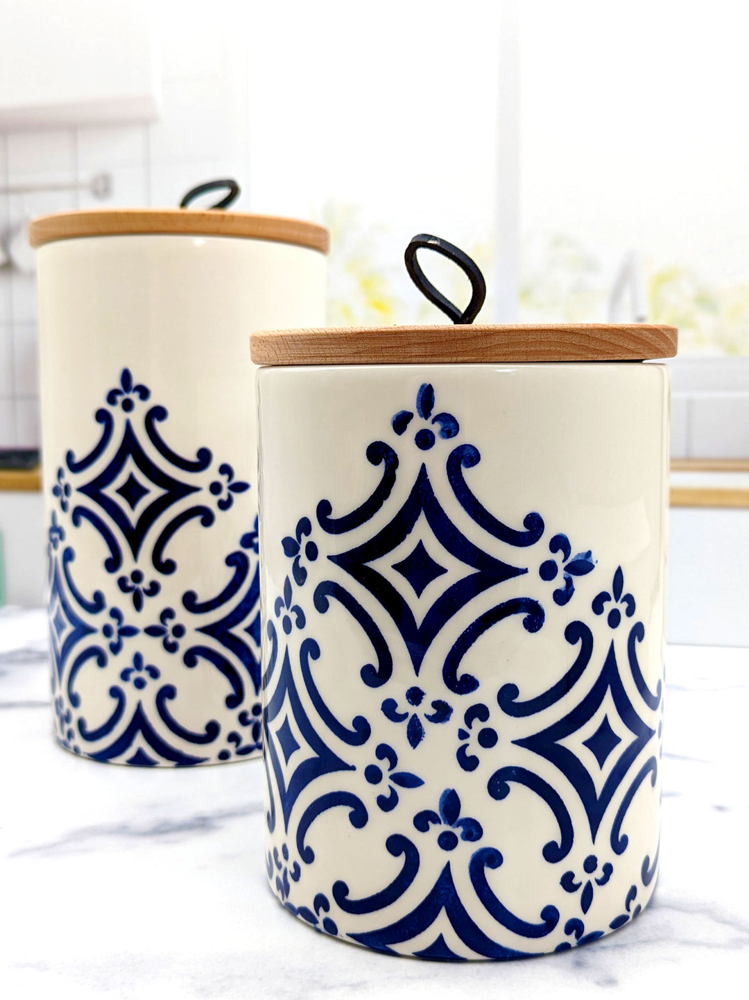 Set of 2 Portuguese Pottery Ceramic Kitchen Canisters - Tradition