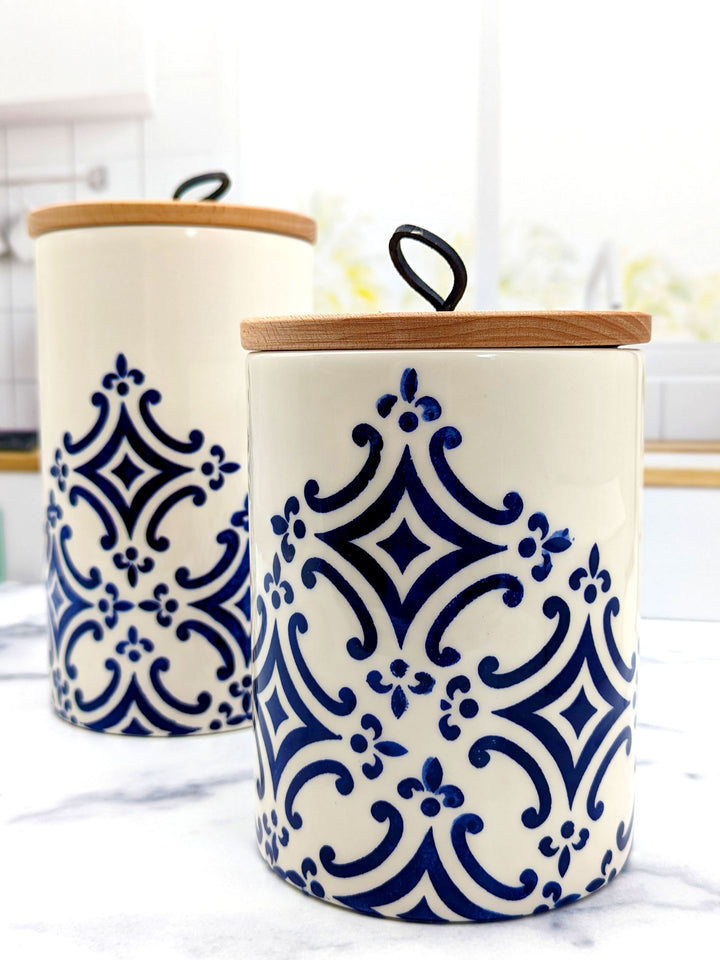 Set of 2 Portuguese Pottery Ceramic Kitchen Canisters - Tradition