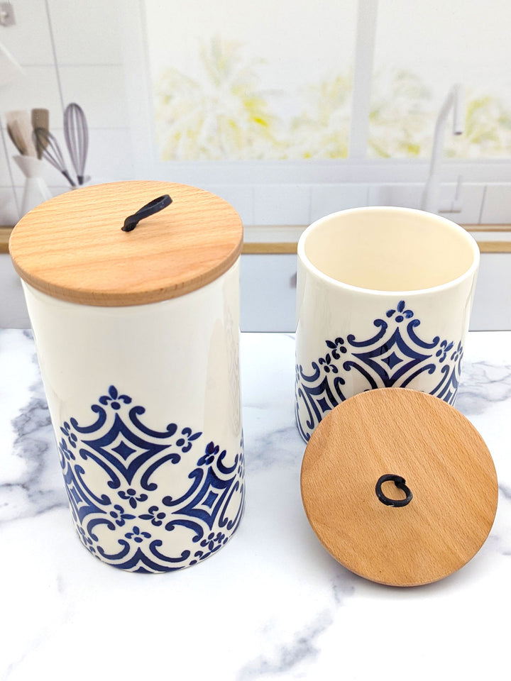 Set of 2 Portuguese Pottery Ceramic Kitchen Canisters - Tradition