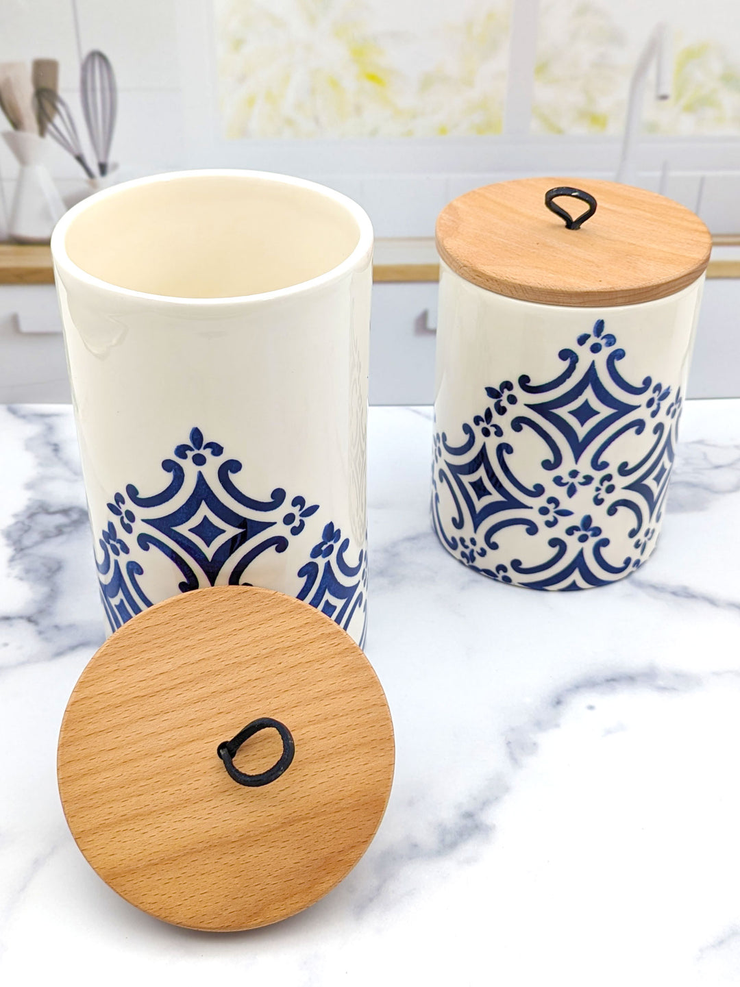 Set of 2 Portuguese Pottery Ceramic Kitchen Canisters - Tradition