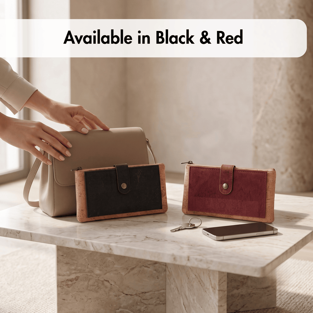 Slim Natural Cork Long Wallet with Snap Closure – Made in Portugal