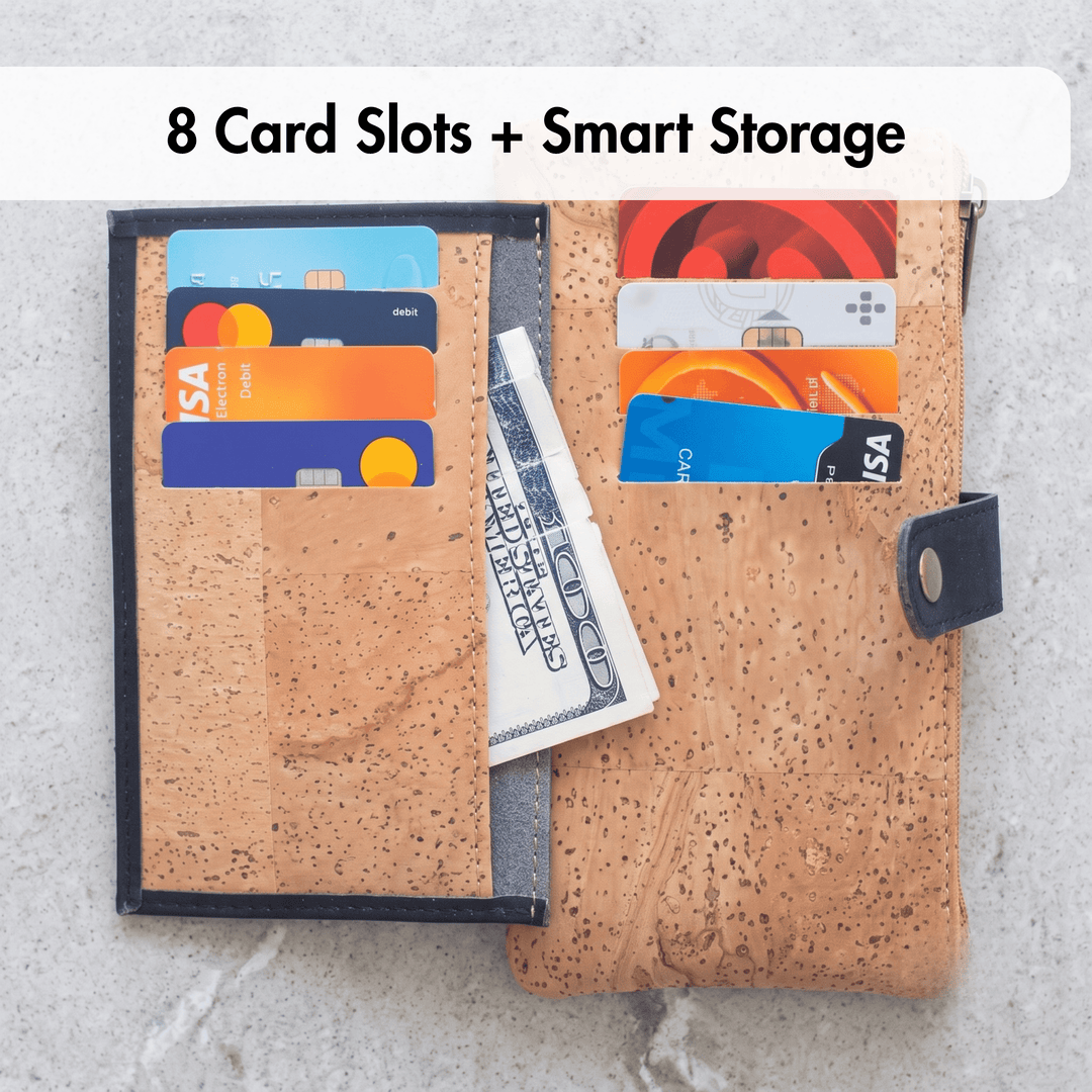 Slim Natural Cork Long Wallet with Snap Closure – Made in Portugal