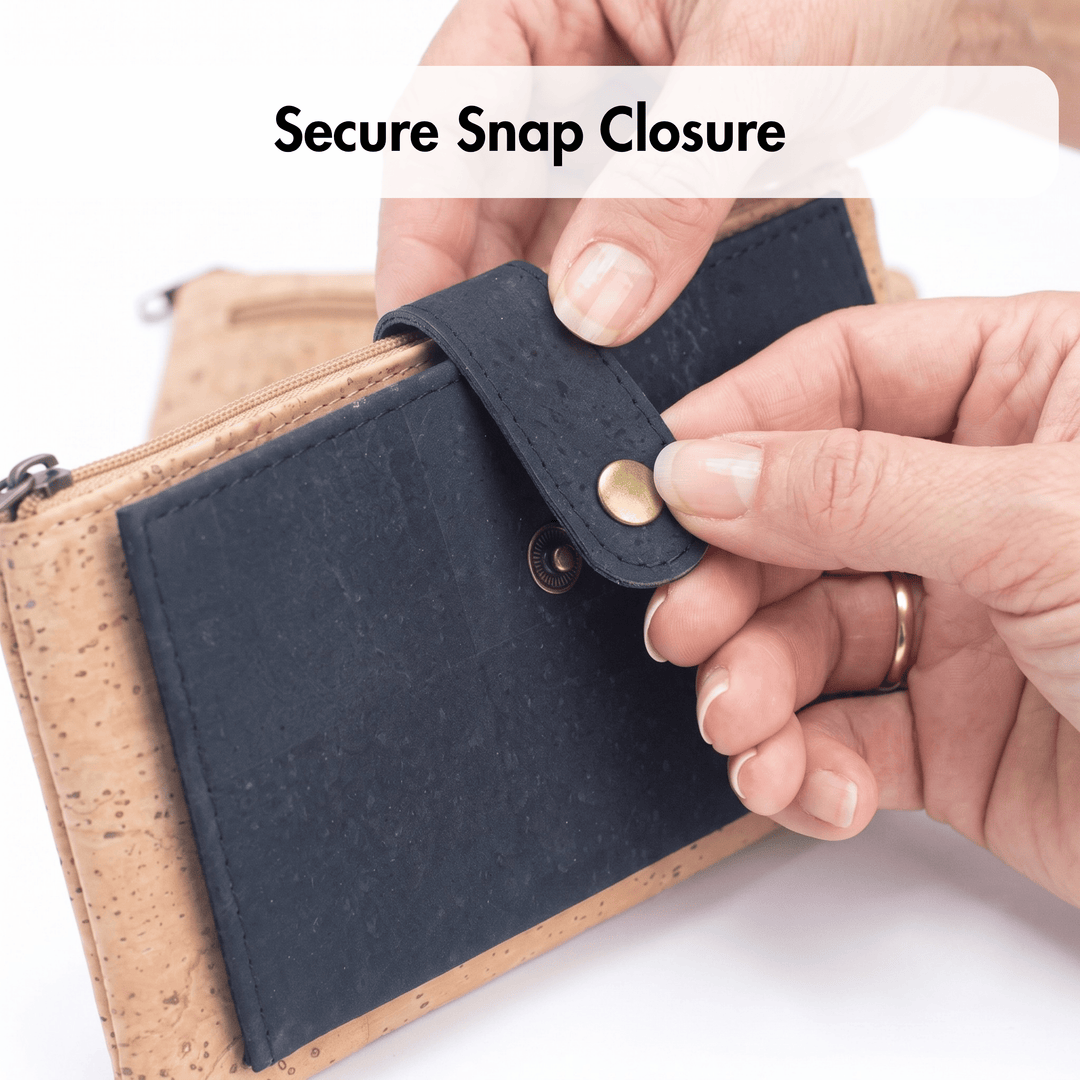Slim Natural Cork Long Wallet with Snap Closure – Made in Portugal