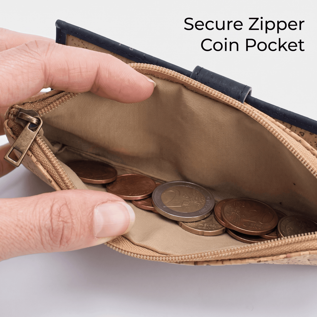 Slim Natural Cork Long Wallet with Snap Closure – Made in Portugal