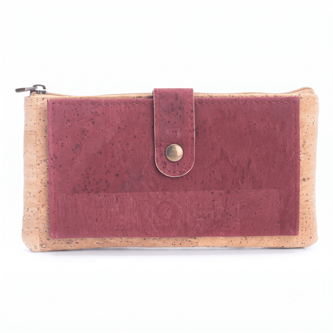 Slim Natural Portuguese Cork Long Wallet with Snap Closure