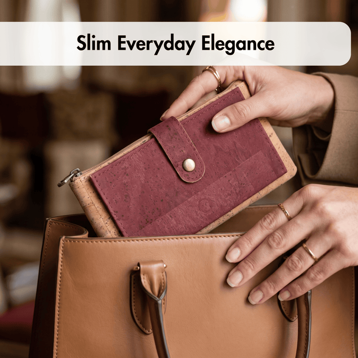 Slim Natural Cork Long Wallet with Snap Closure – Made in Portugal