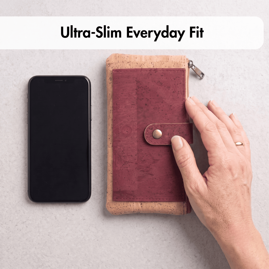 Slim Natural Cork Long Wallet with Snap Closure – Made in Portugal