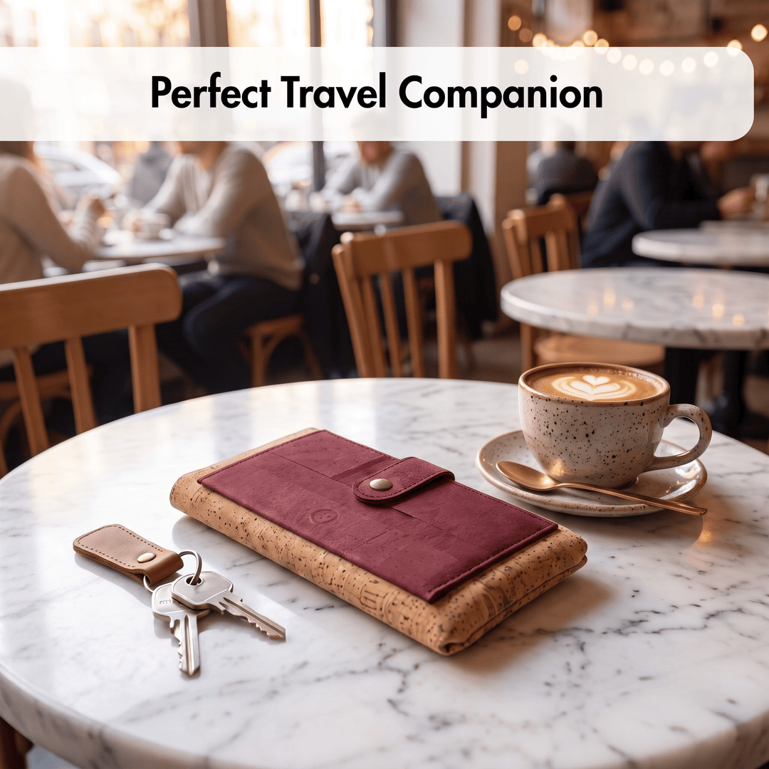 Slim Natural Cork Long Wallet with Snap Closure – Made in Portugal