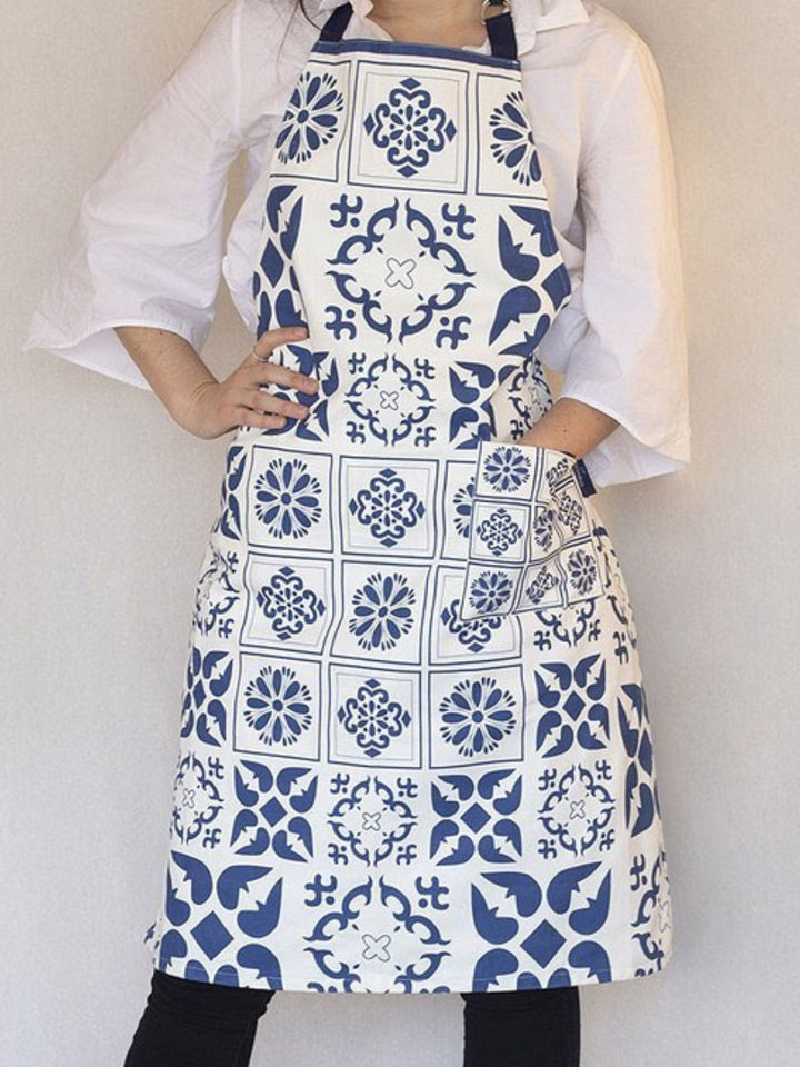 Traditional Portuguese Tiles Inspired Blue & White Kitchen Apron