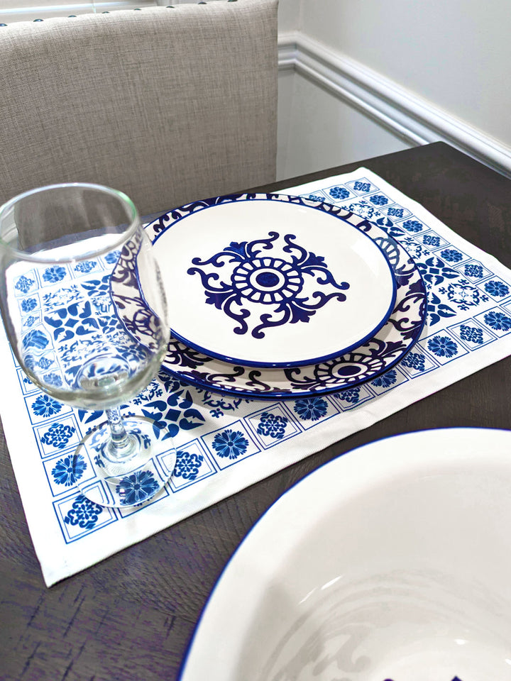 Traditional Portuguese Tiles Inspired Blue & White Placemats - Set of 2