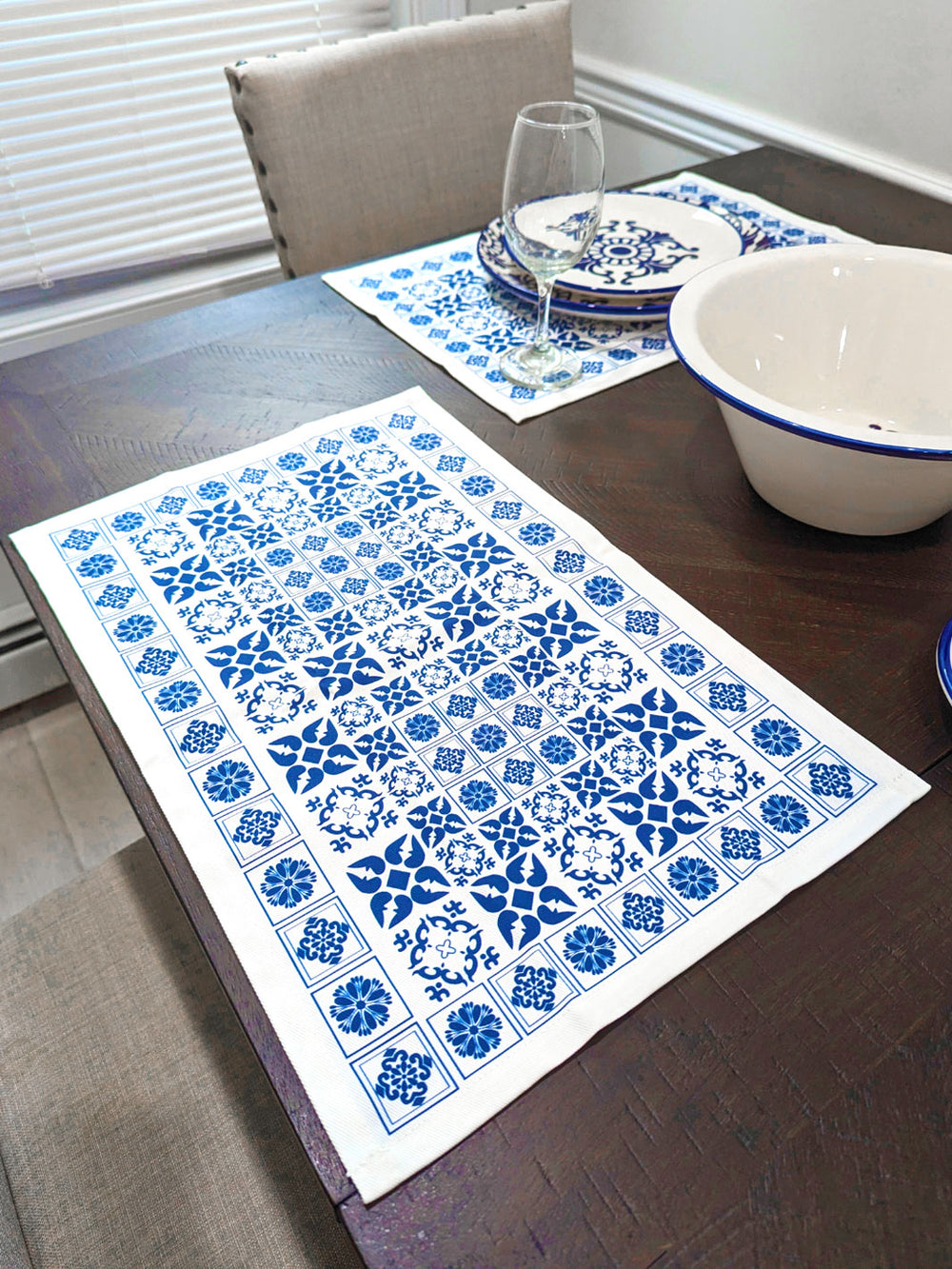 Traditional Portuguese Tiles Inspired Blue & White Placemats - Set of 2