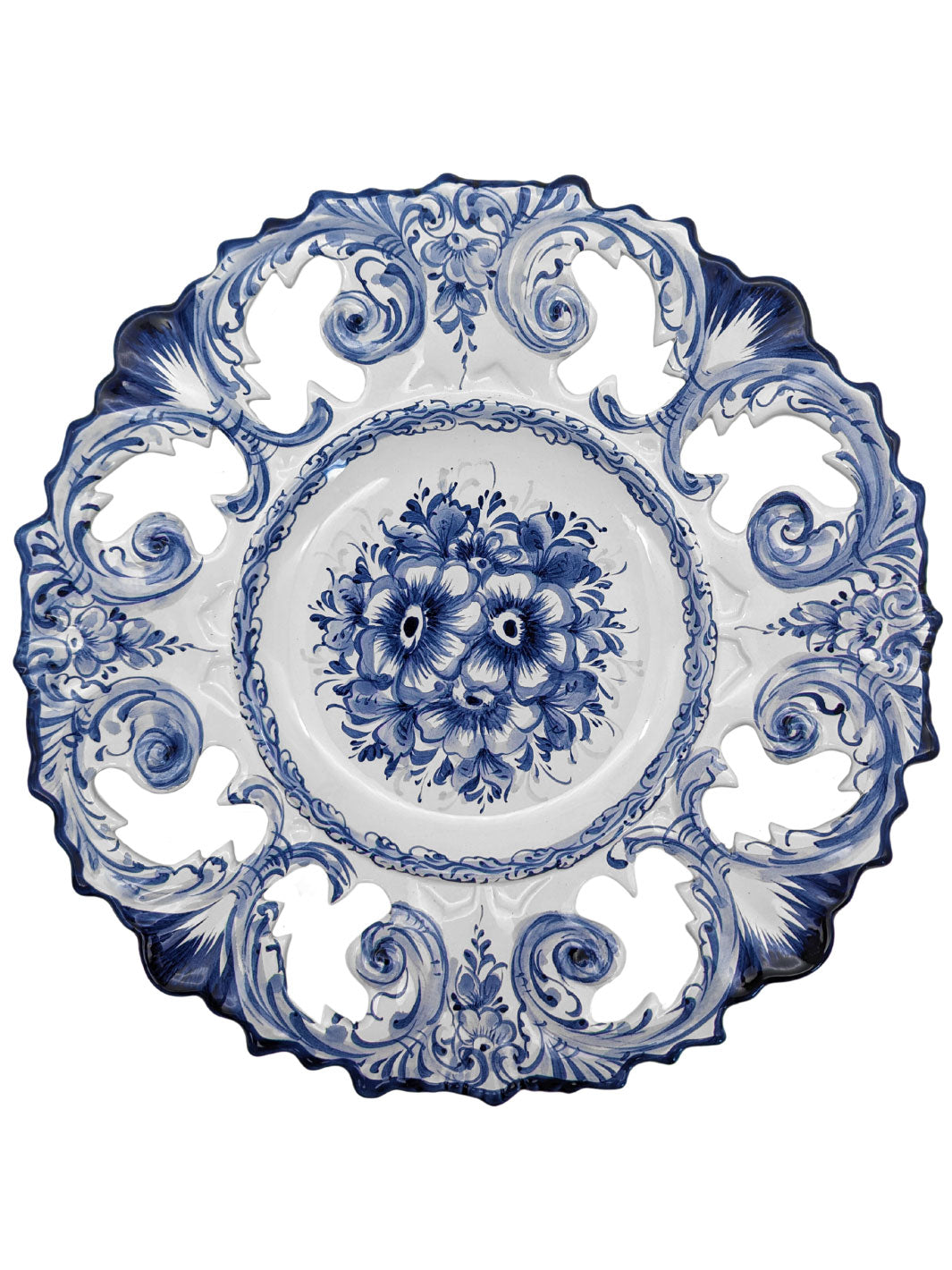 14 Inch Hand painted Blue and White Portuguese Ceramic Decorative Plate