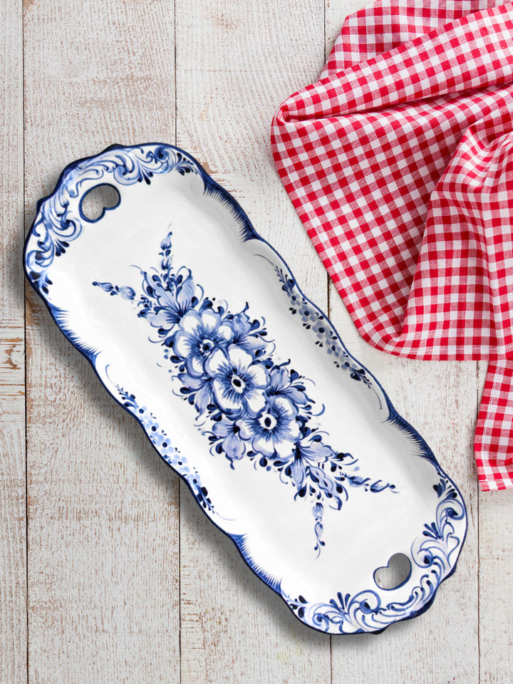 Hand Painted Blue and White Alcobaça Ceramic Serving Platter