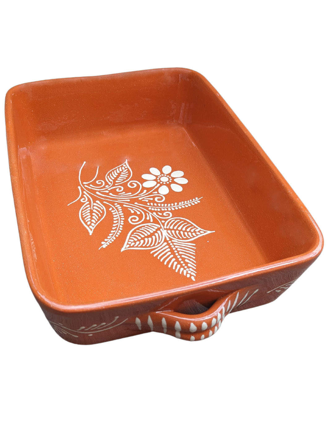 Portuguese Pottery Glazed Terracotta Rectangular Clay Baking Pan for Oven