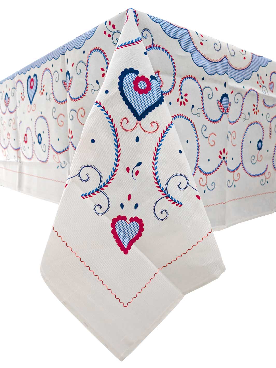 Set of embroidered napkins with heart designs on a white background