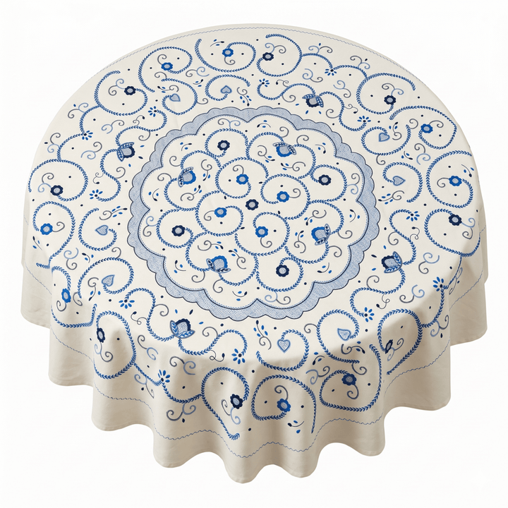 Viana Embroidery Printed Tablecloth - Blue