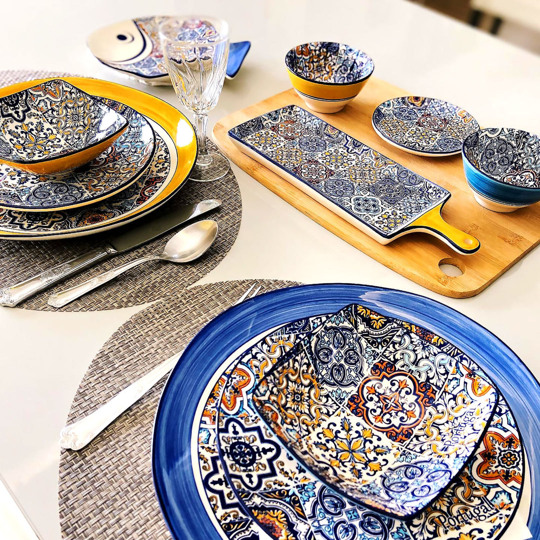 Portuguese ceramic tableware with a pattern inspired by the traditional Portuguese tiles.