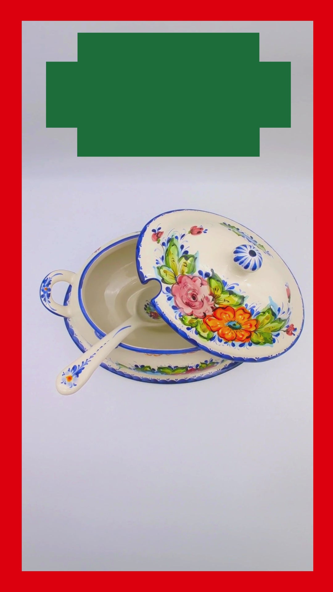 Hand Painted Alcobaça Ceramic Decorative Tureen Floral Design