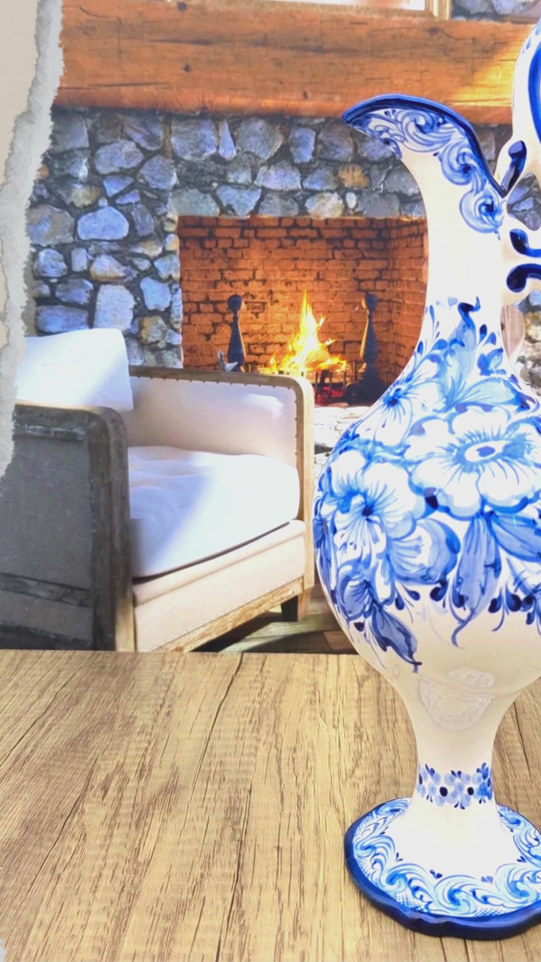 Portuguese Pottery Hand Painted Alcobaça Ceramic Blue & White Pitcher - Gomil