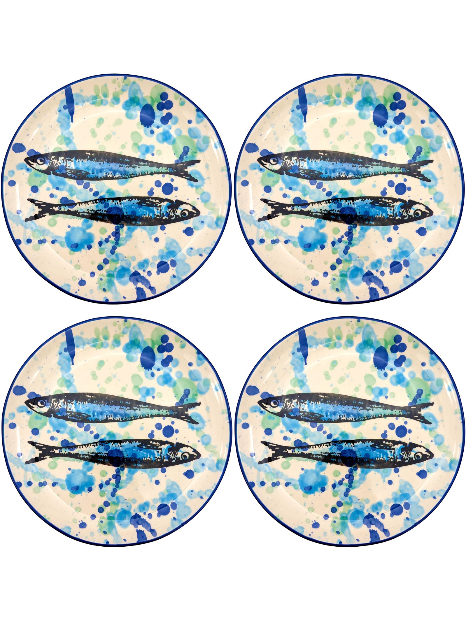 Hand-Painted Ceramic Dinner Plate - Splash Sardines Design – We