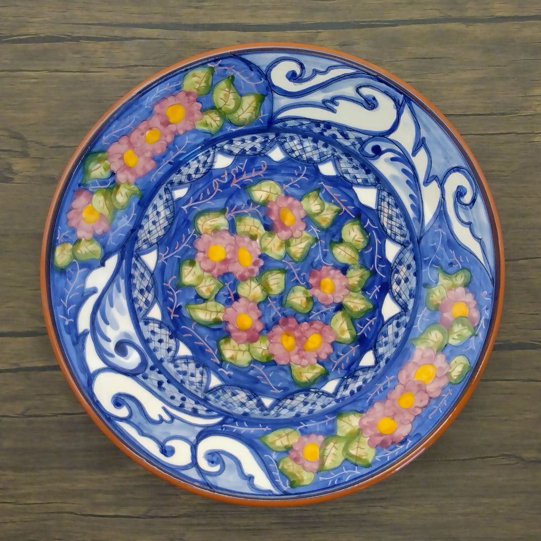 11 Inch Handmade Hand Painted Portuguese Pottery Floral Dinner Plate