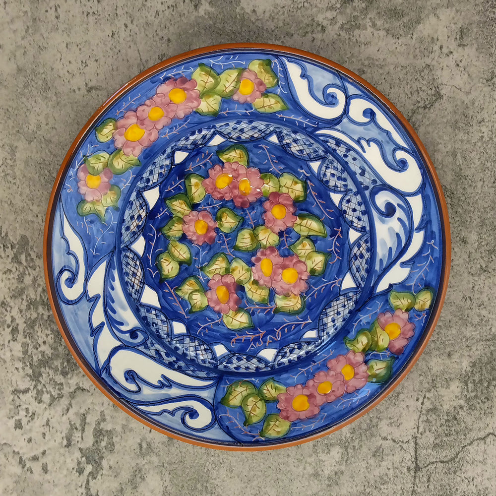11 Inch Handmade Hand Painted Portuguese Pottery Floral Dinner Plate