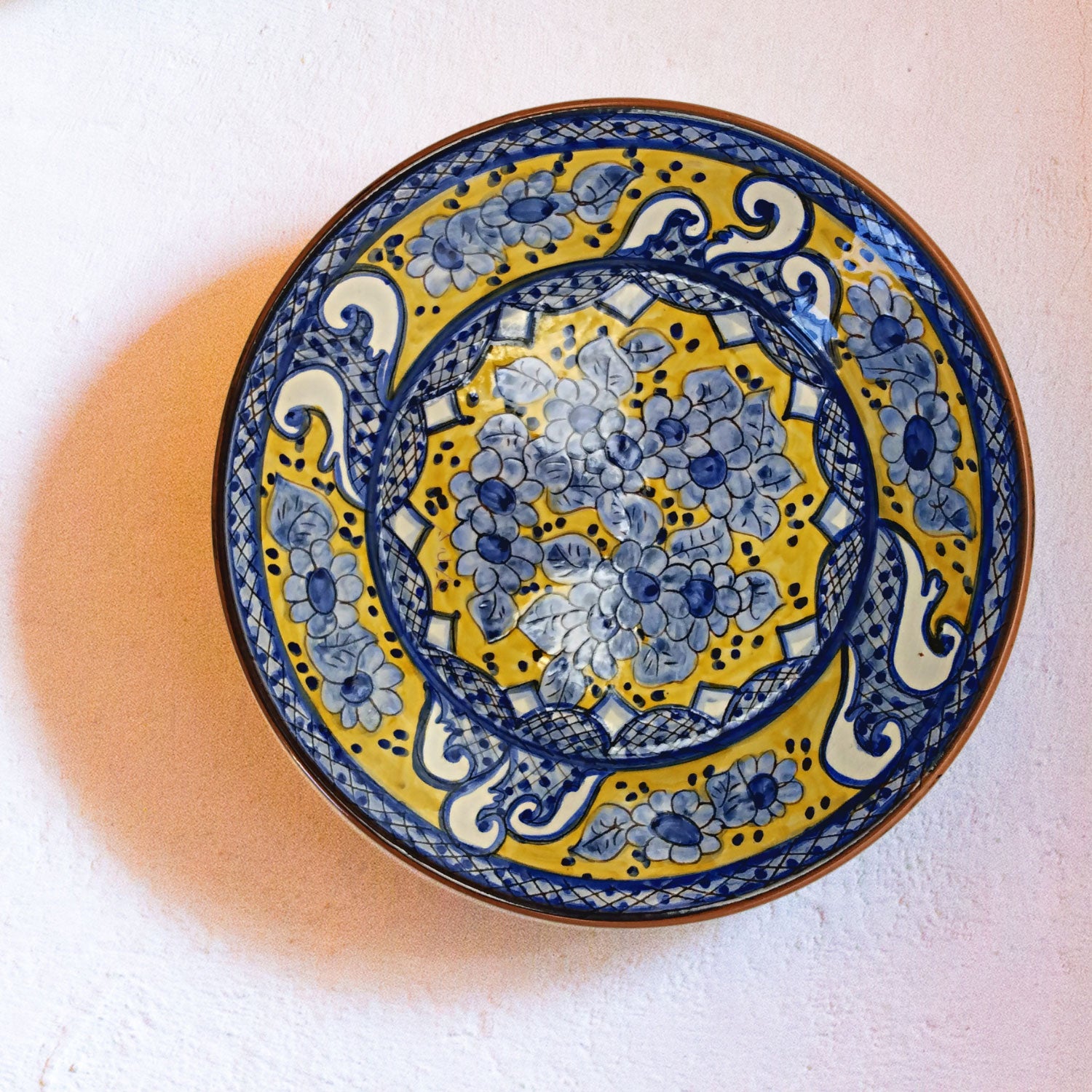 11 Inch Handmade Hand Painted Portuguese Pottery Yellow Dinner Plate