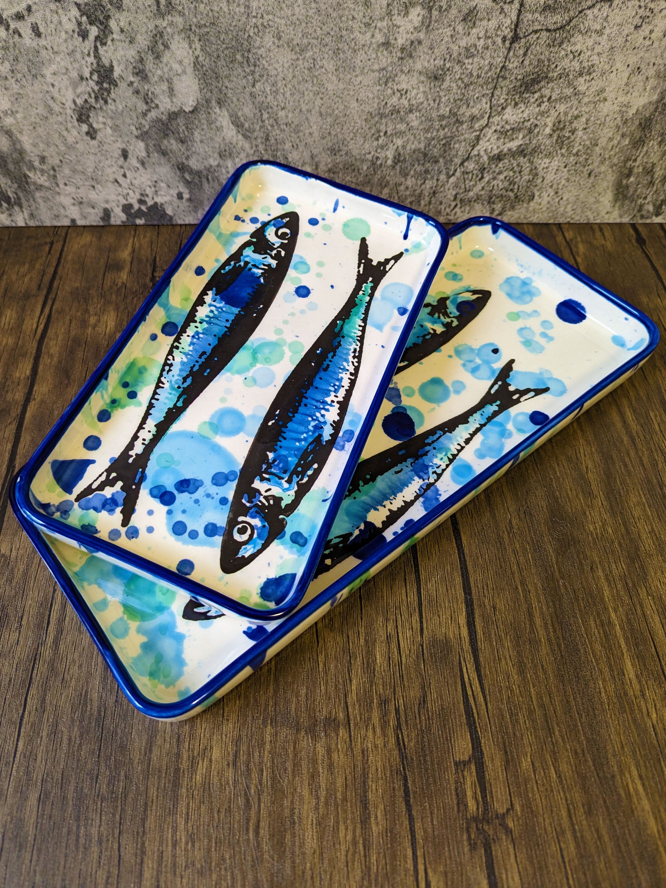 Splash Sardines Portuguese Pottery Rectangular Ceramic Serving Platter