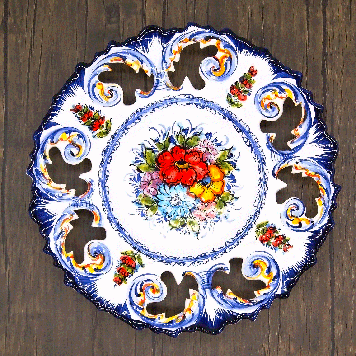 14 Inch Hand painted Portuguese Ceramic Wall Decor Hanging Plate