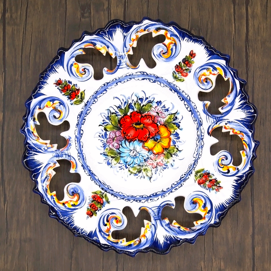 14 Inch Hand painted Portuguese Ceramic Wall Decor Hanging Plate