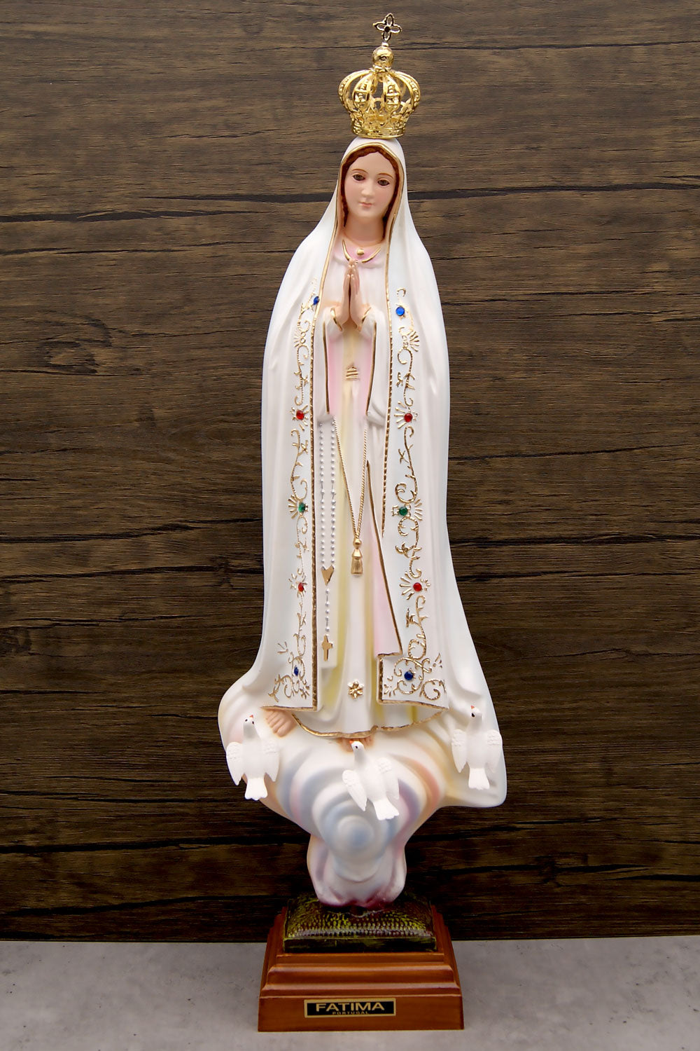 20 Inch Glass Eyes Our Lady of Fatima Statue Made in Portugal