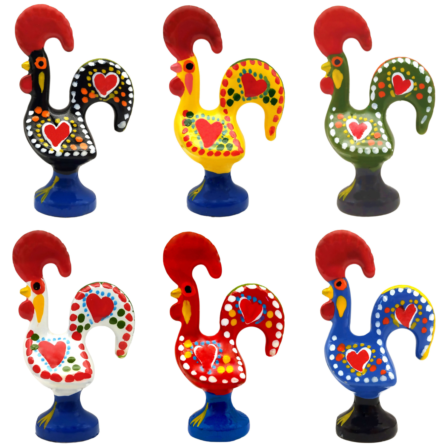 2 Inch Good Luck Portuguese Rooster Barcelos Metallic Figurine - Set of 6