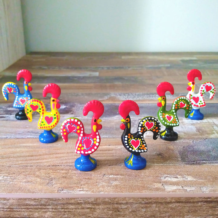 2 Inch Good Luck Portuguese Rooster Barcelos Metallic Figurine - Set of 6