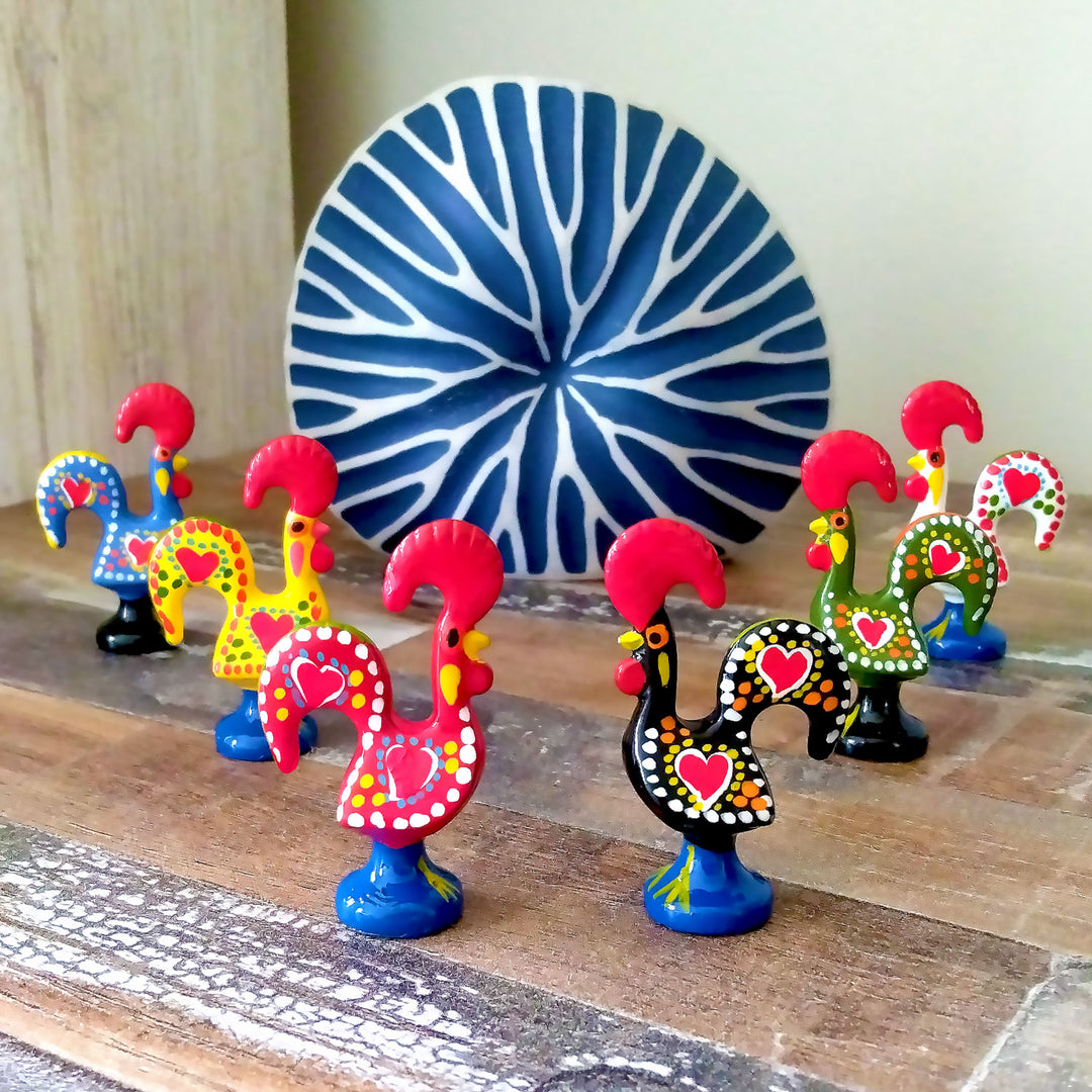 2 Inch Good Luck Portuguese Rooster Barcelos Metallic Figurine - Set of 6