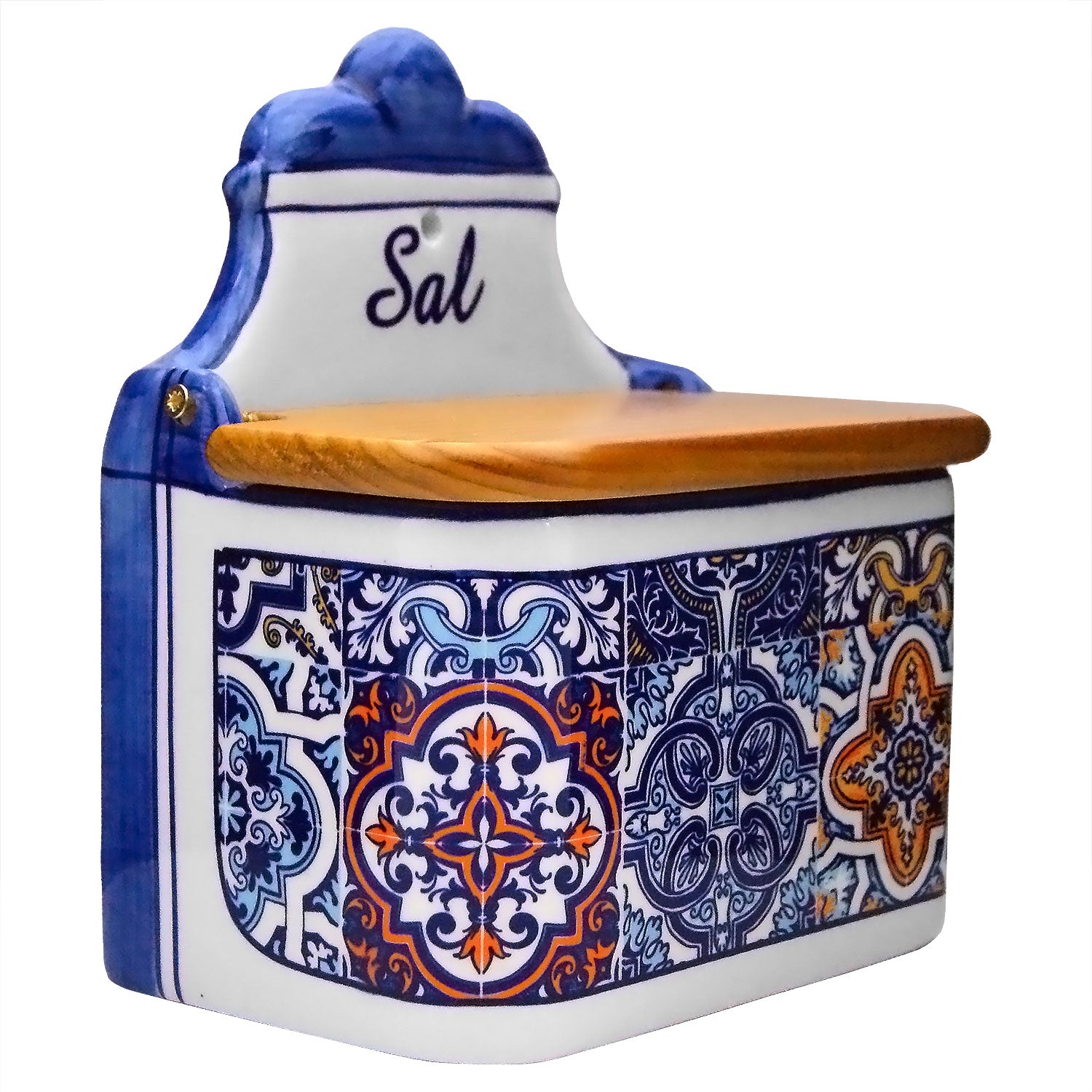 Portuguese Pottery Alcobaça Ceramic Salt Cellar with Lid