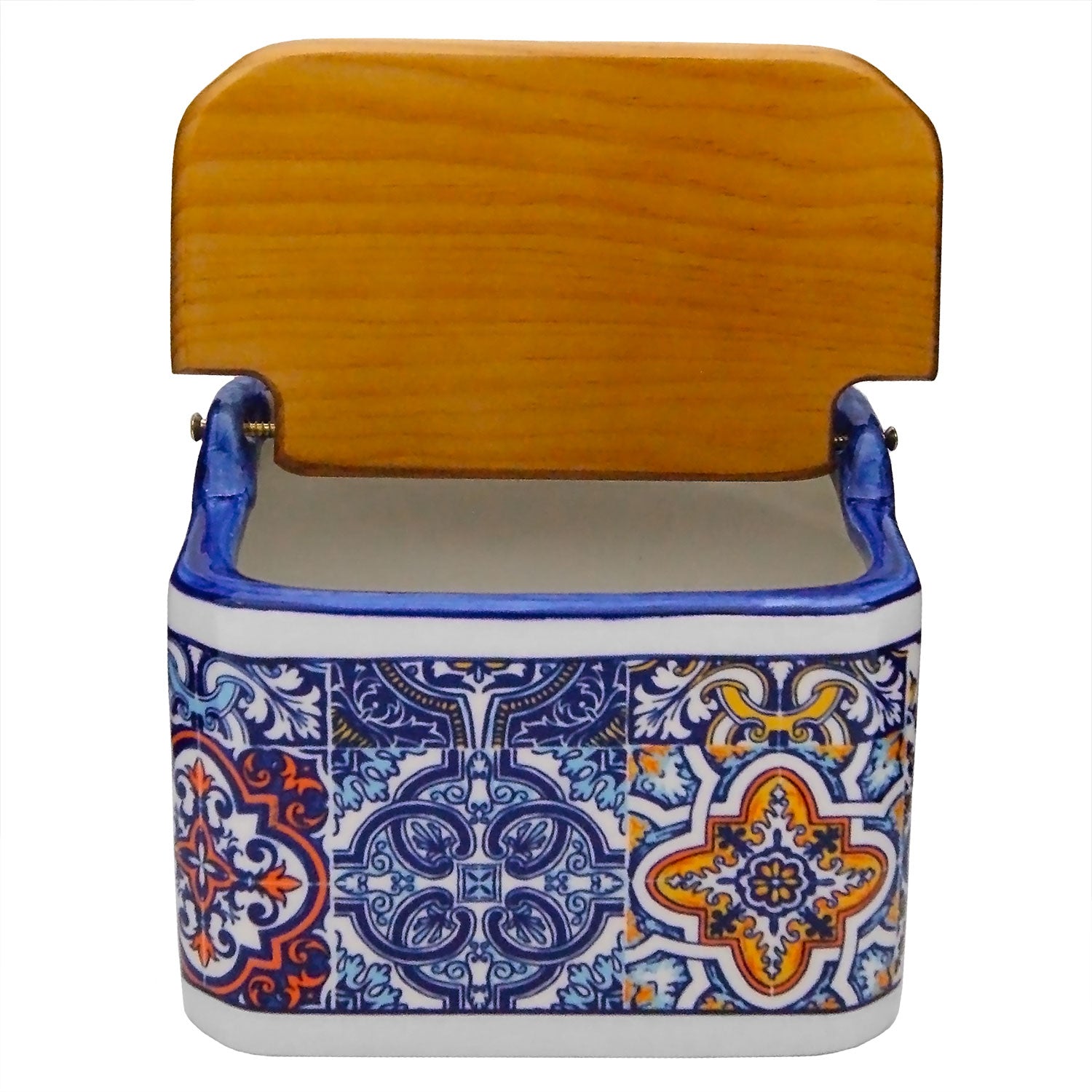 Portuguese Pottery Alcobaça Ceramic Salt Cellar with Lid